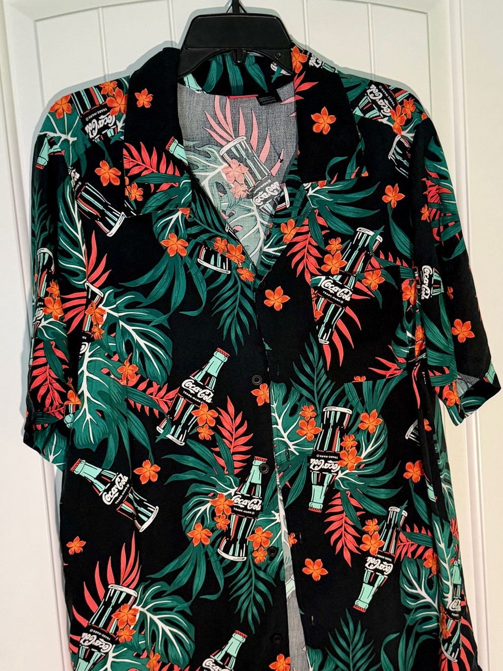 Coca Cola Black Short-Sleeve Tropical Bottle Print Shirt